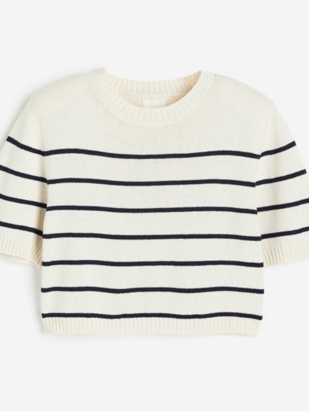 H&M Striped Short-Sleeve Crewneck Sweater - Cream/Navy